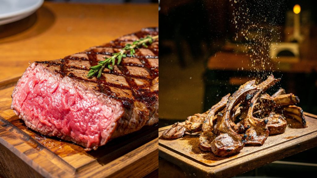 australian MB4+ steak & new zealand lamb chops at the spice house, cassia cottage